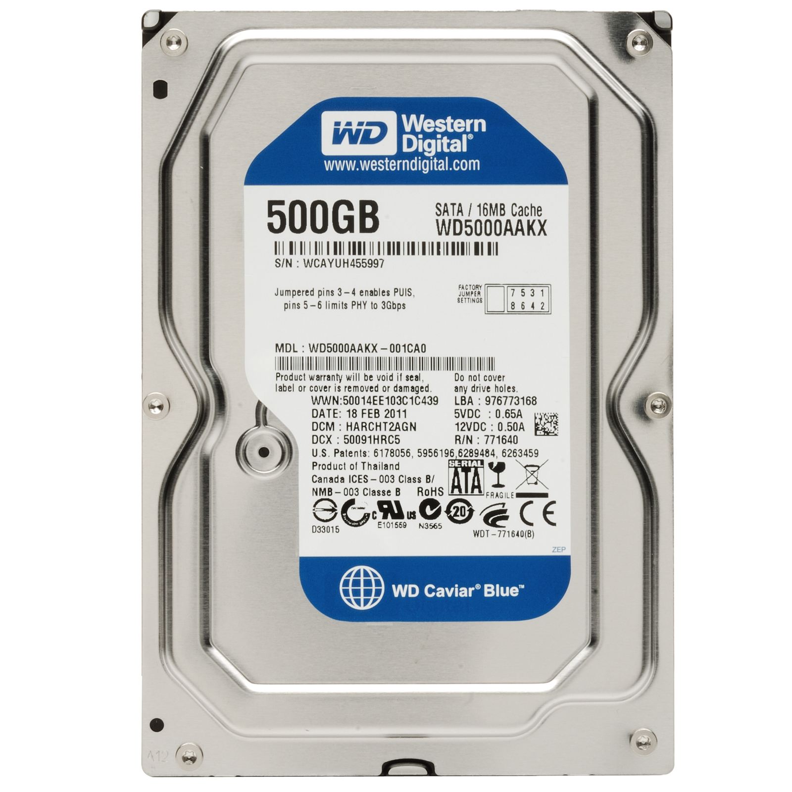 Dysk twardy WD Caviar Blue, 3.5'', 500GB, SATA/600, 7200RPM, 16MB cache (WD5000AAKX) HP OEM