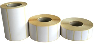 Etykiety termotransferowe 60x40/1000 g.40 półpołysk klej akrylowy 1 rząd nawój zewnętrzny kolor biały rogi zaokrąglone