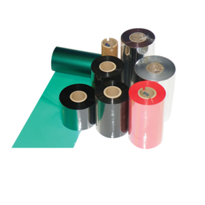 Taśma termotransferowa 40x450 (40mm/450mb) woskowa, czarna, nawój zewnętrzny, gilza 1" z nacięciami